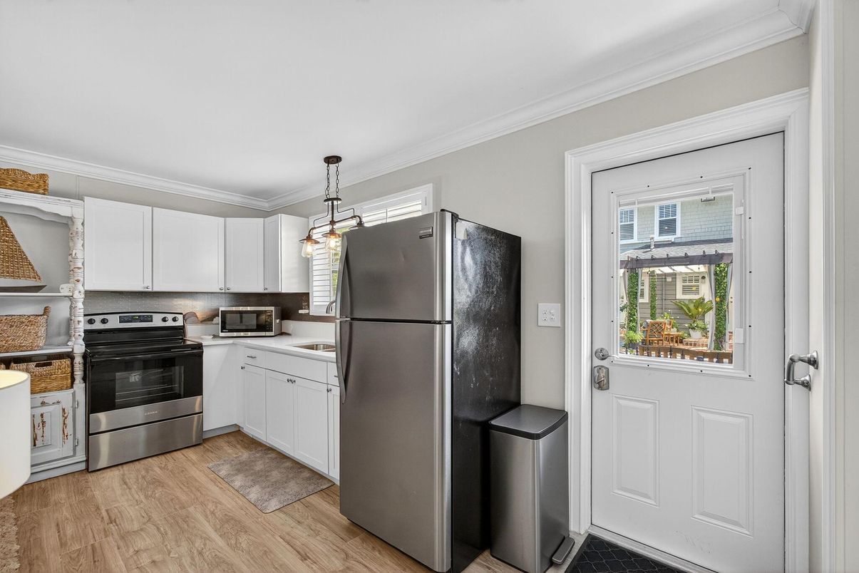 Interior, Kitchen, Pendant Lights, Stainless Steel Appliances, Wood Texture Flooring