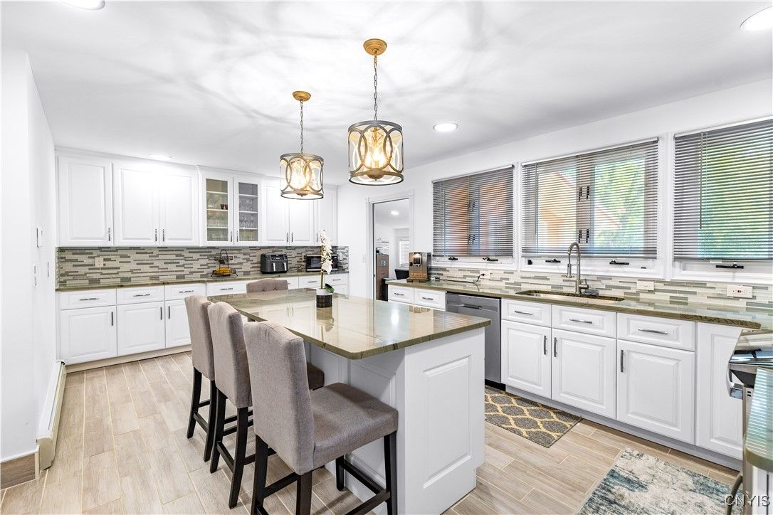 Interior, Kitchen, Pendant Lights, Recessed Lighting, Wood Texture Flooring
