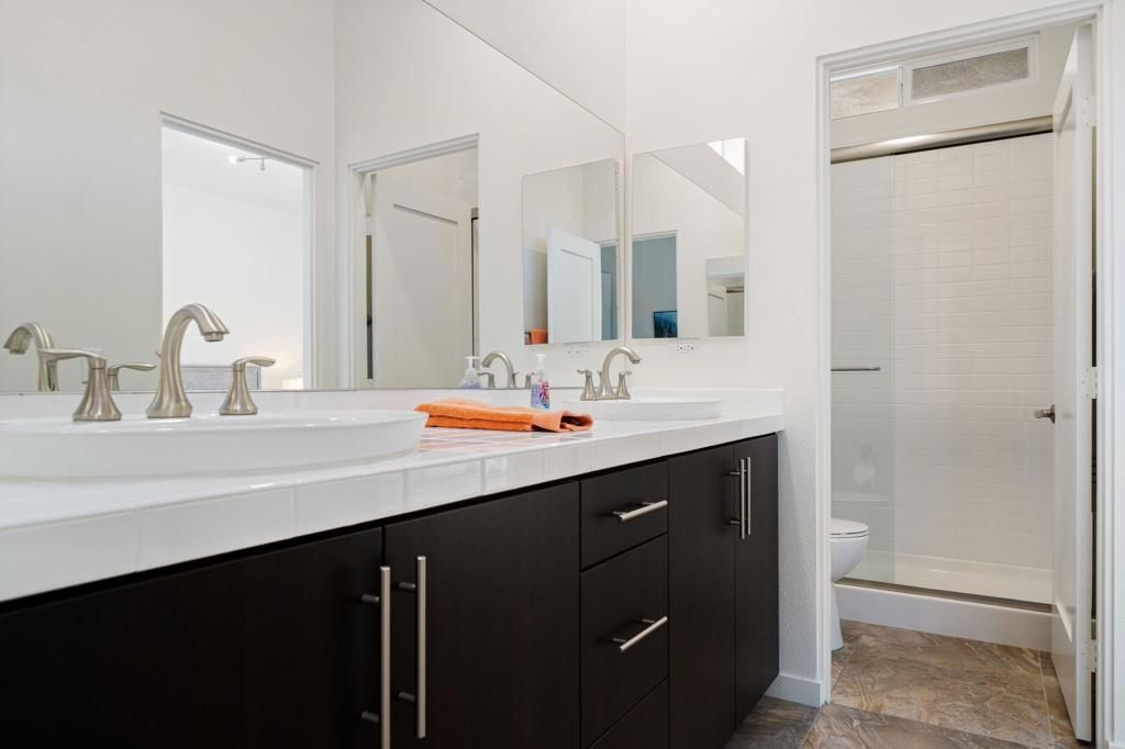 Bathroom, Dual Sink Vanities, Glass Shower, Interior, Tile Countertops
