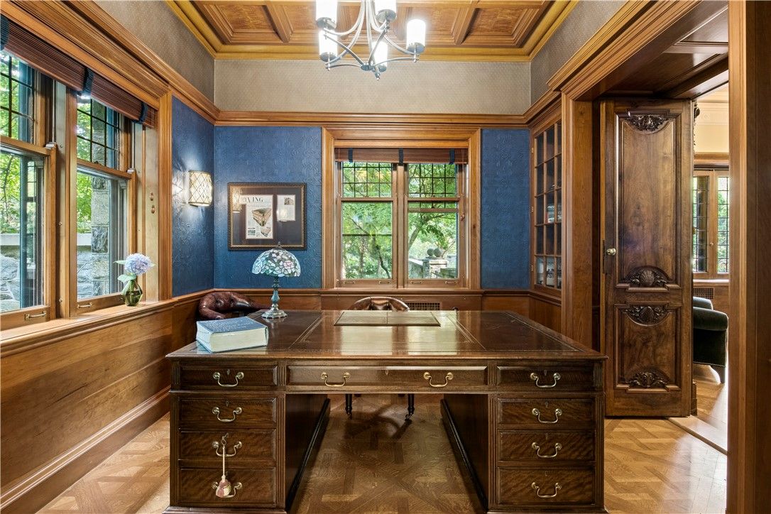 Chandelier, Home Office, Interior, Wood Texture Flooring