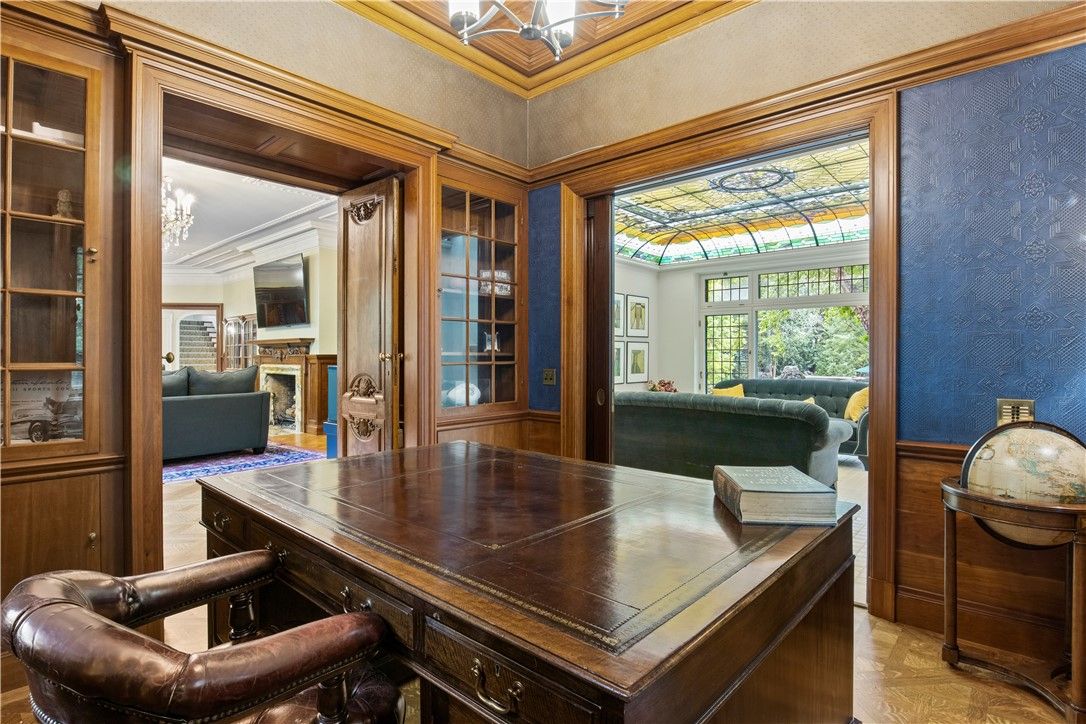 Chandelier, Home Office, Interior, Wood Texture Flooring