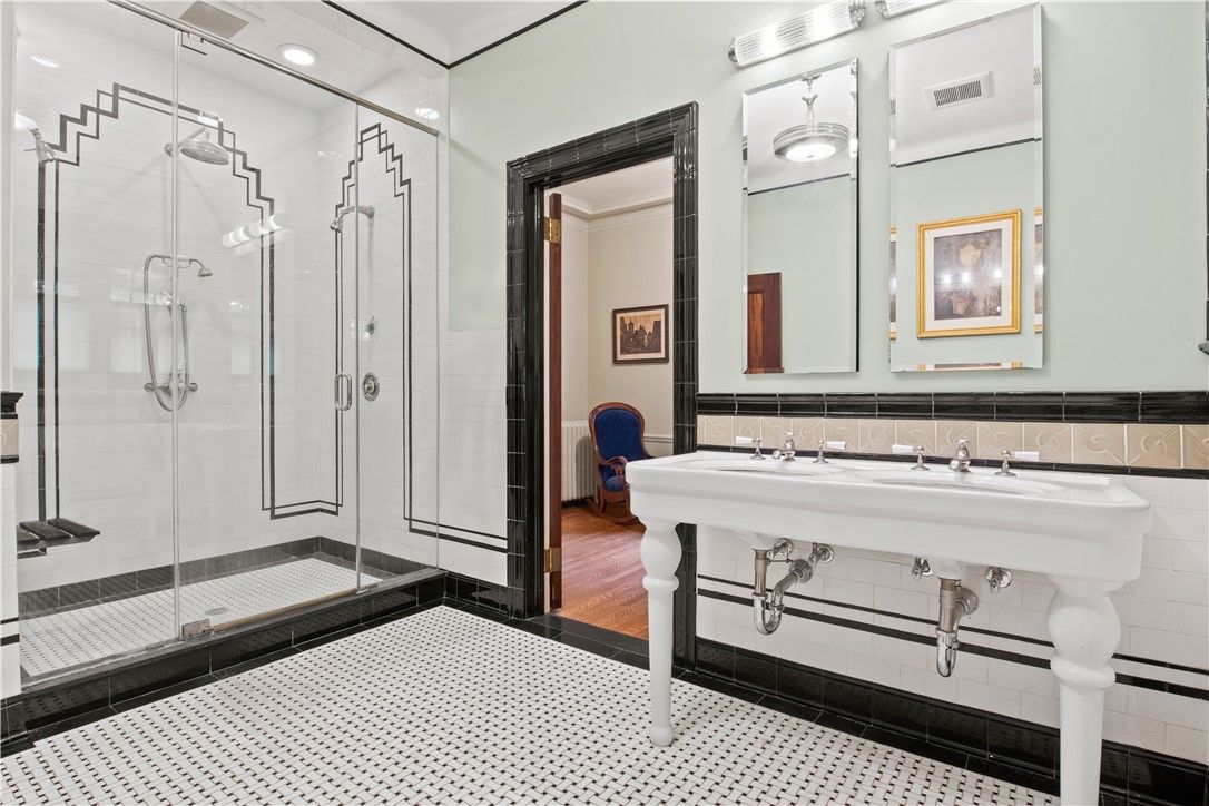 Bathroom, Glass Shower, Interior, Recessed Lighting, Wood Texture Flooring