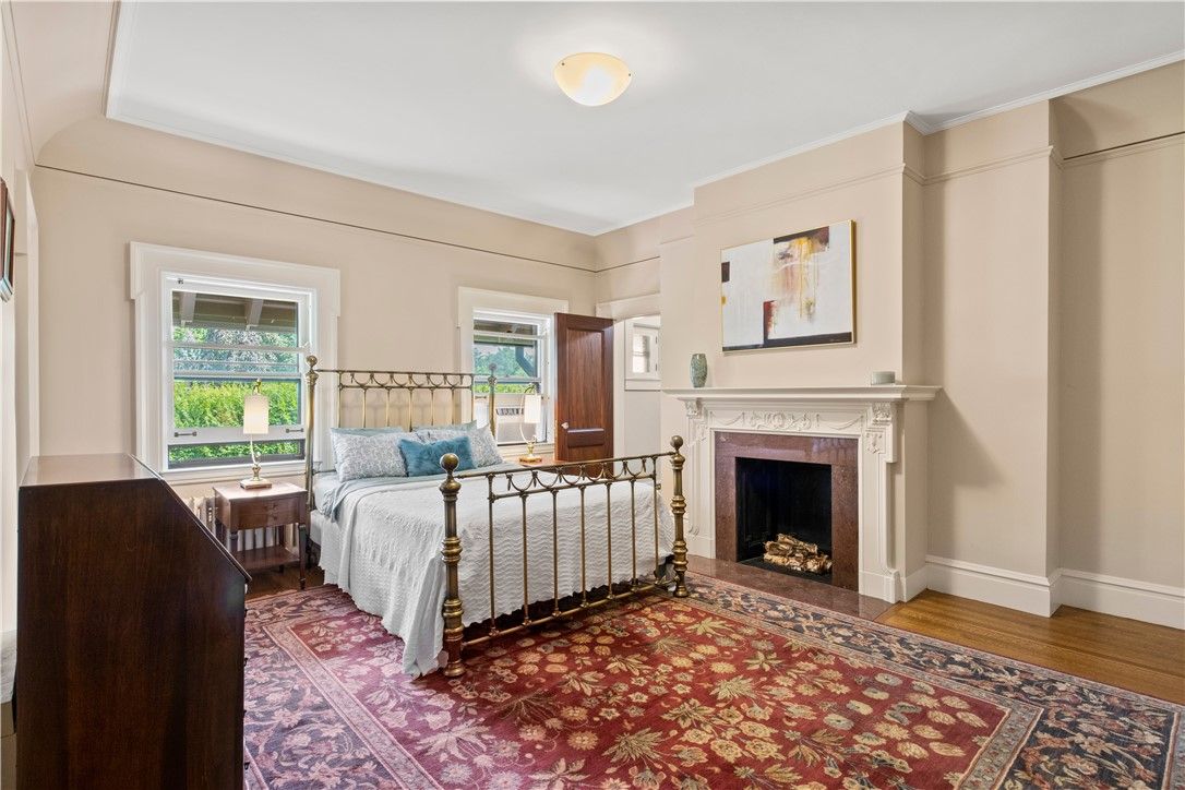Bedroom, Fireplace, Interior, Wood Texture Flooring