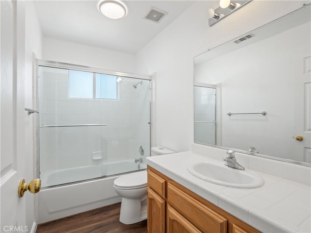 Bathroom, Glass Shower, Interior, Tile Countertops, Wood Texture Flooring