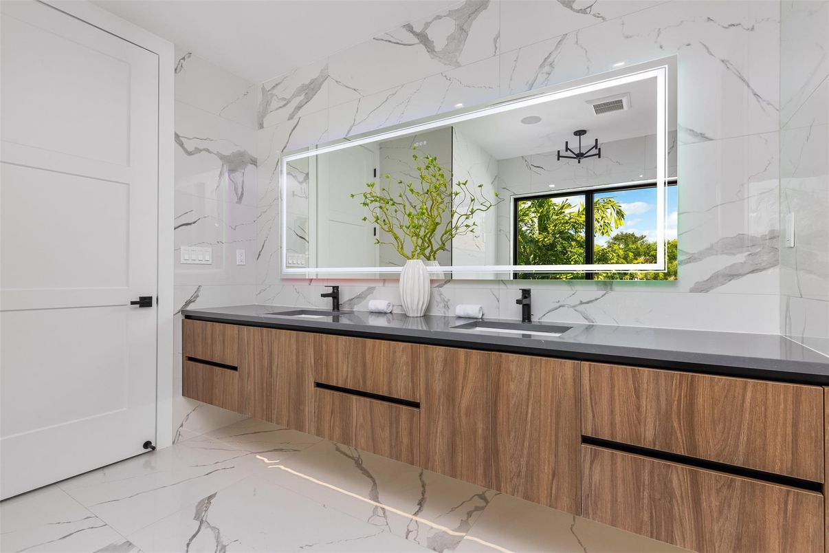 Bathroom, Dual Sink Vanities, Interior, Marble, Marble Walls