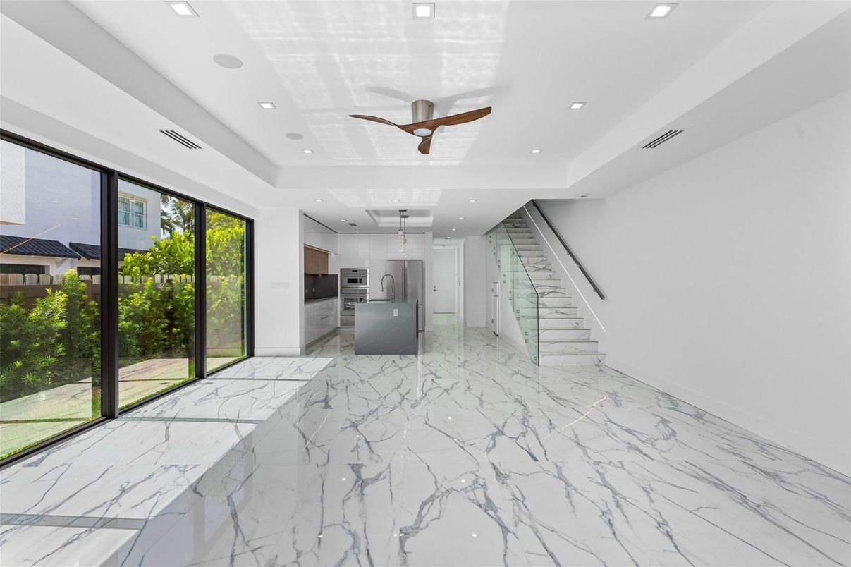 Interior, Kitchen, Marble, Recessed Lighting, Stainless Steel Appliances