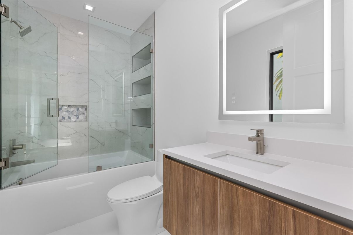 Bathroom, Glass Shower, Interior, Marble Walls, Recessed Lighting