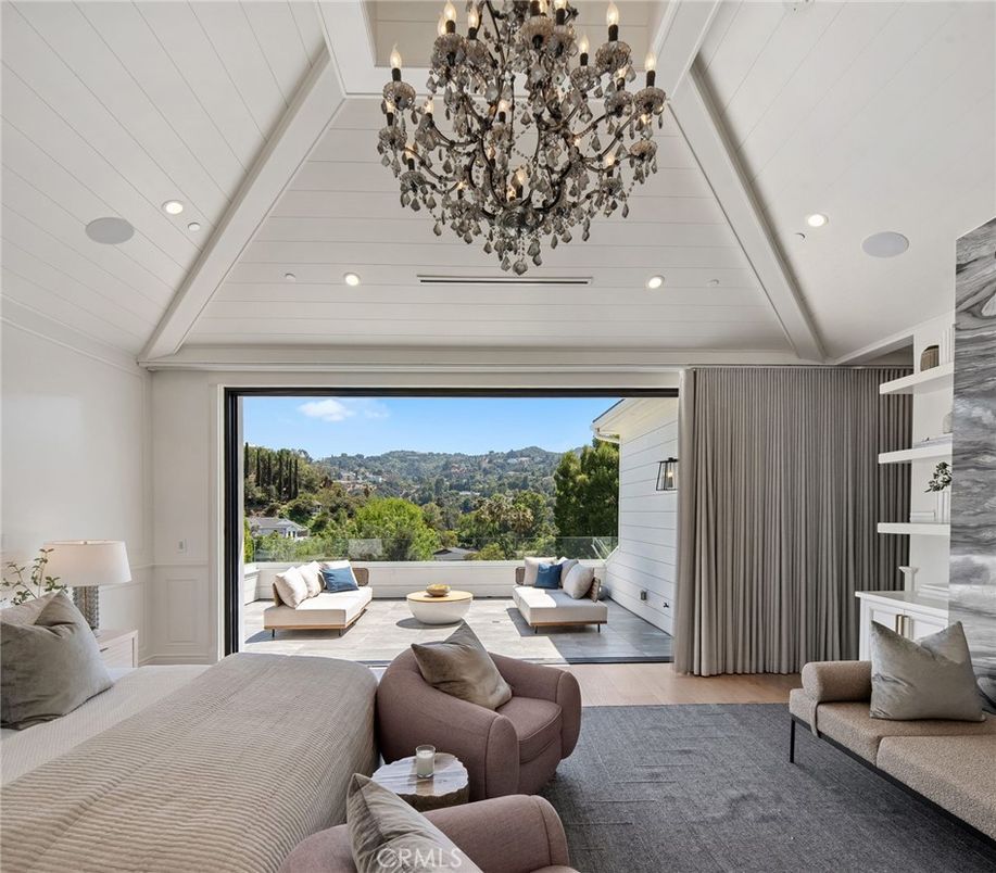 Bedroom, Chandelier, Interior, Living room, Recessed Lighting, Wood Texture Flooring