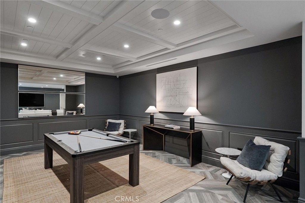 Billiard Table, Game Room, Interior, Recessed Lighting, Wood Texture Flooring