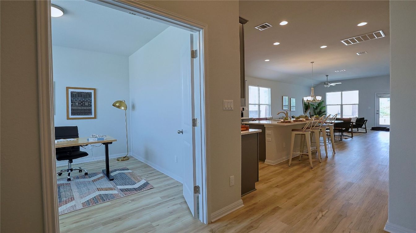 Home Office, Interior, Kitchen, Recessed Lighting, Wood Texture Flooring