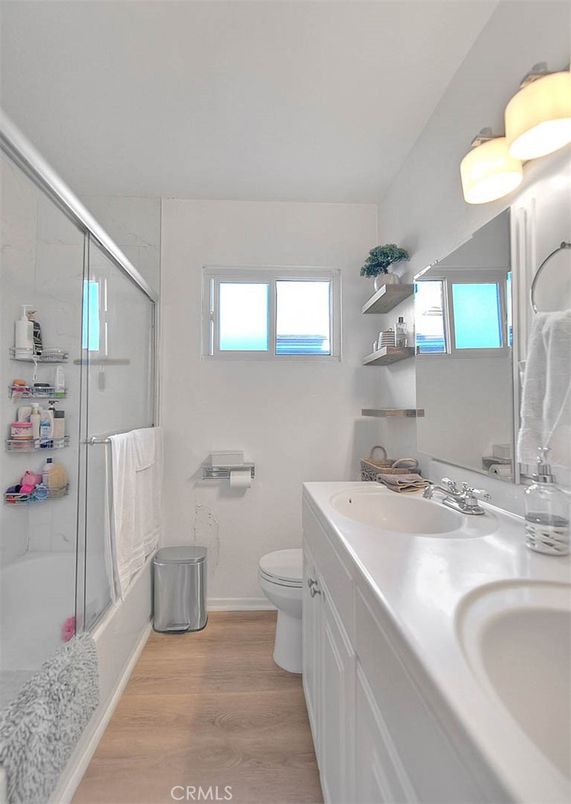 Bathroom, Glass Shower, Interior, Wood Texture Flooring