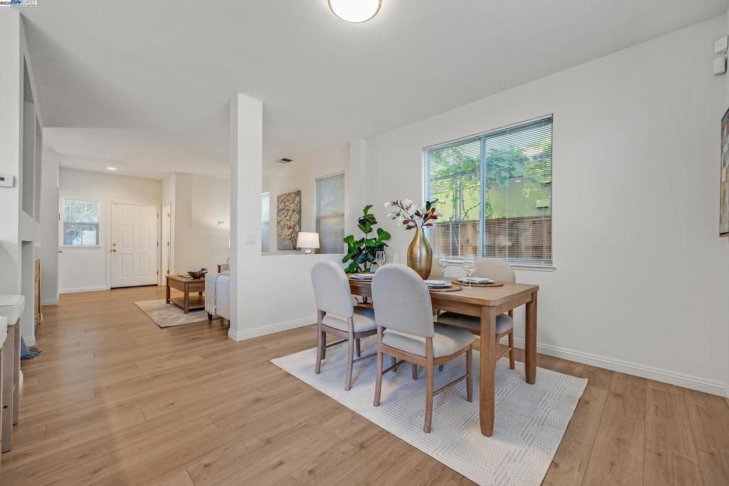 Dining room, Interior, Recessed Lighting, Wood Texture Flooring