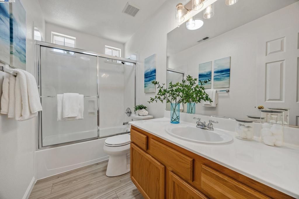 Bathroom, Glass Shower, Interior, Wood Texture Flooring