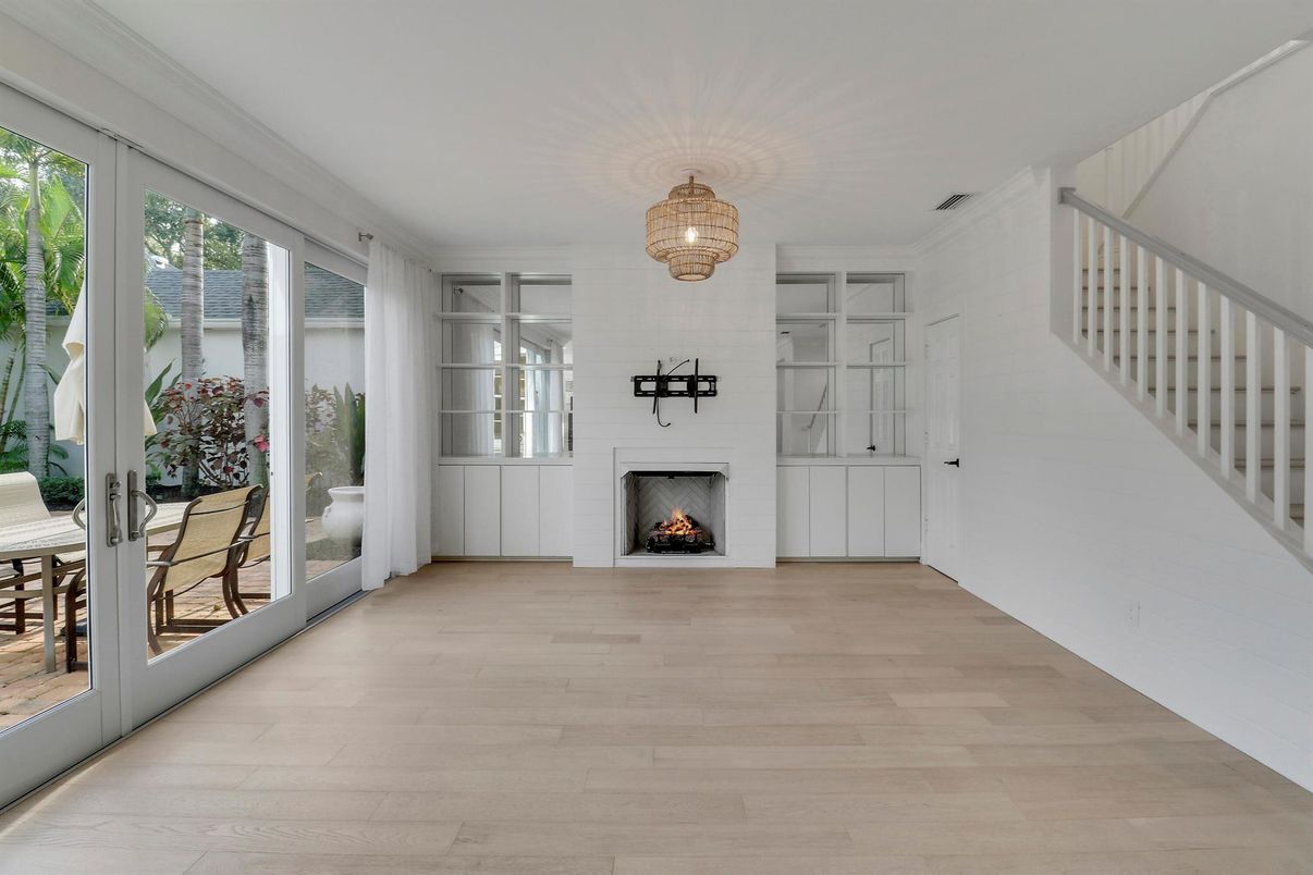 Chandelier, Fireplace, Interior, Wood Texture Flooring