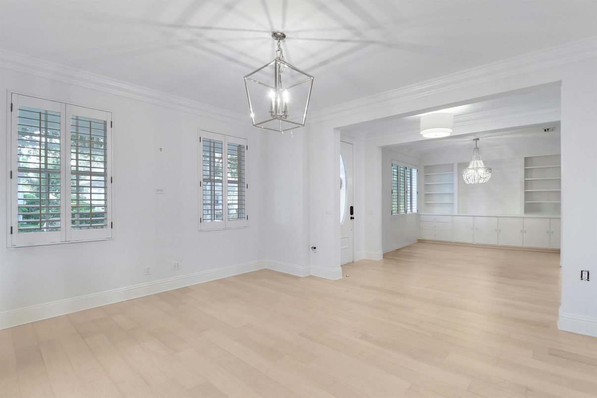 Chandelier, Empty room, Interior, Pendant Lights, Wood Texture Flooring