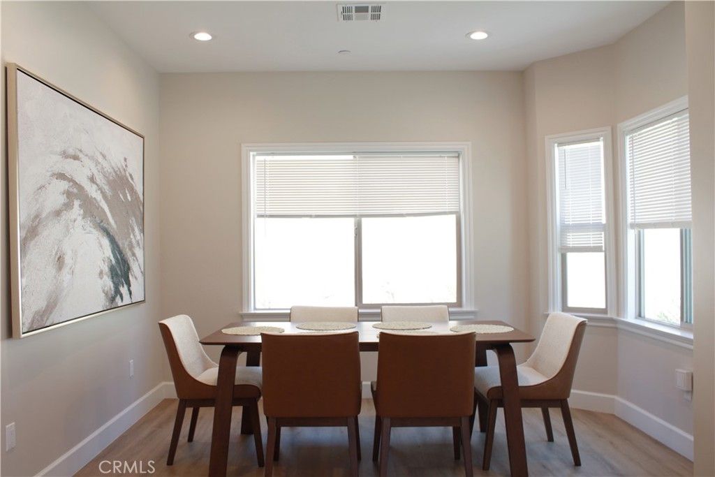 Dining room, Interior, Recessed Lighting, Wood Texture Flooring