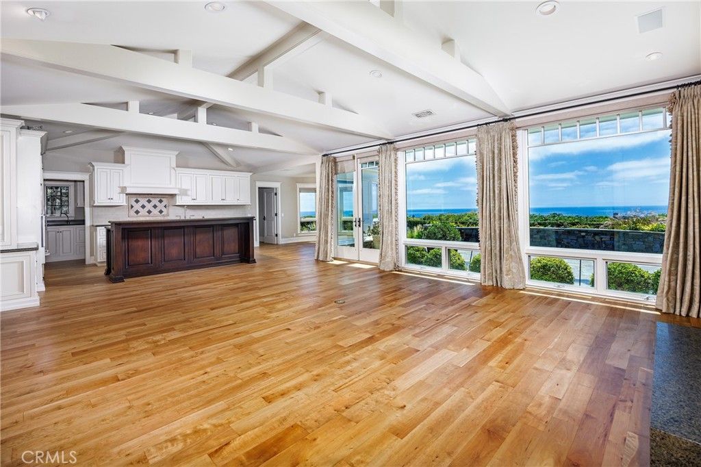 Empty room, Interior, Kitchen, Recessed Lighting, Water, Wood Texture Flooring