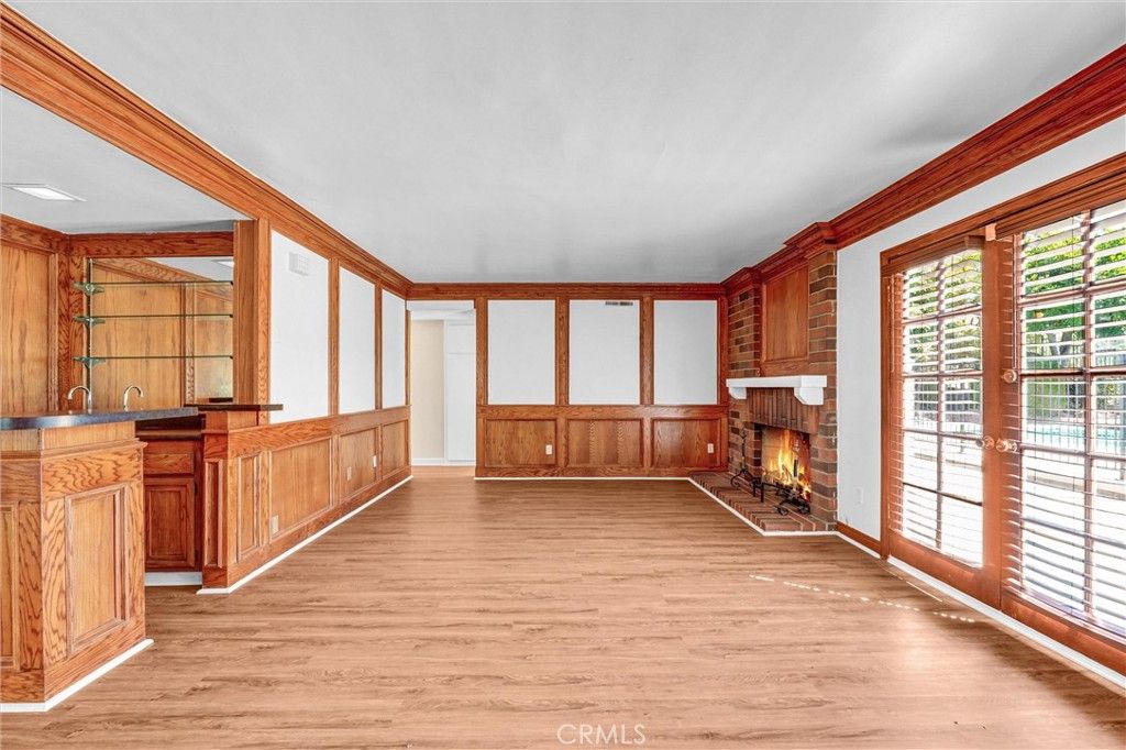 Empty room, Fireplace, Interior, Wood Texture Flooring, Wooden Walls