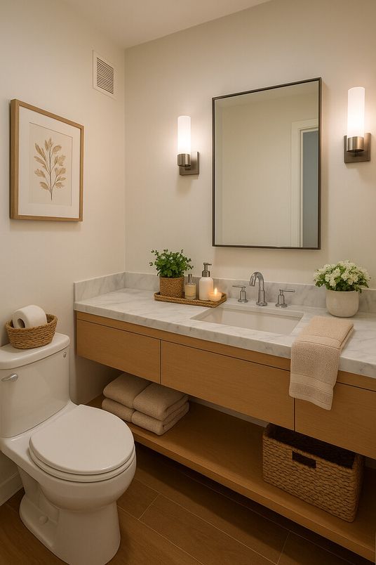 Bathroom, Dual Sink Vanities, Interior, Wood Texture Flooring