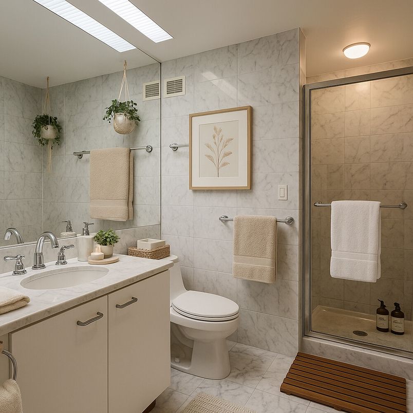Bathroom, Glass Shower, Interior, Marble, Marble Walls