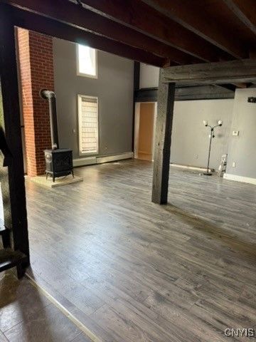 Empty room, Interior, Stone Walls, Wooden Beams, Wood Texture Flooring