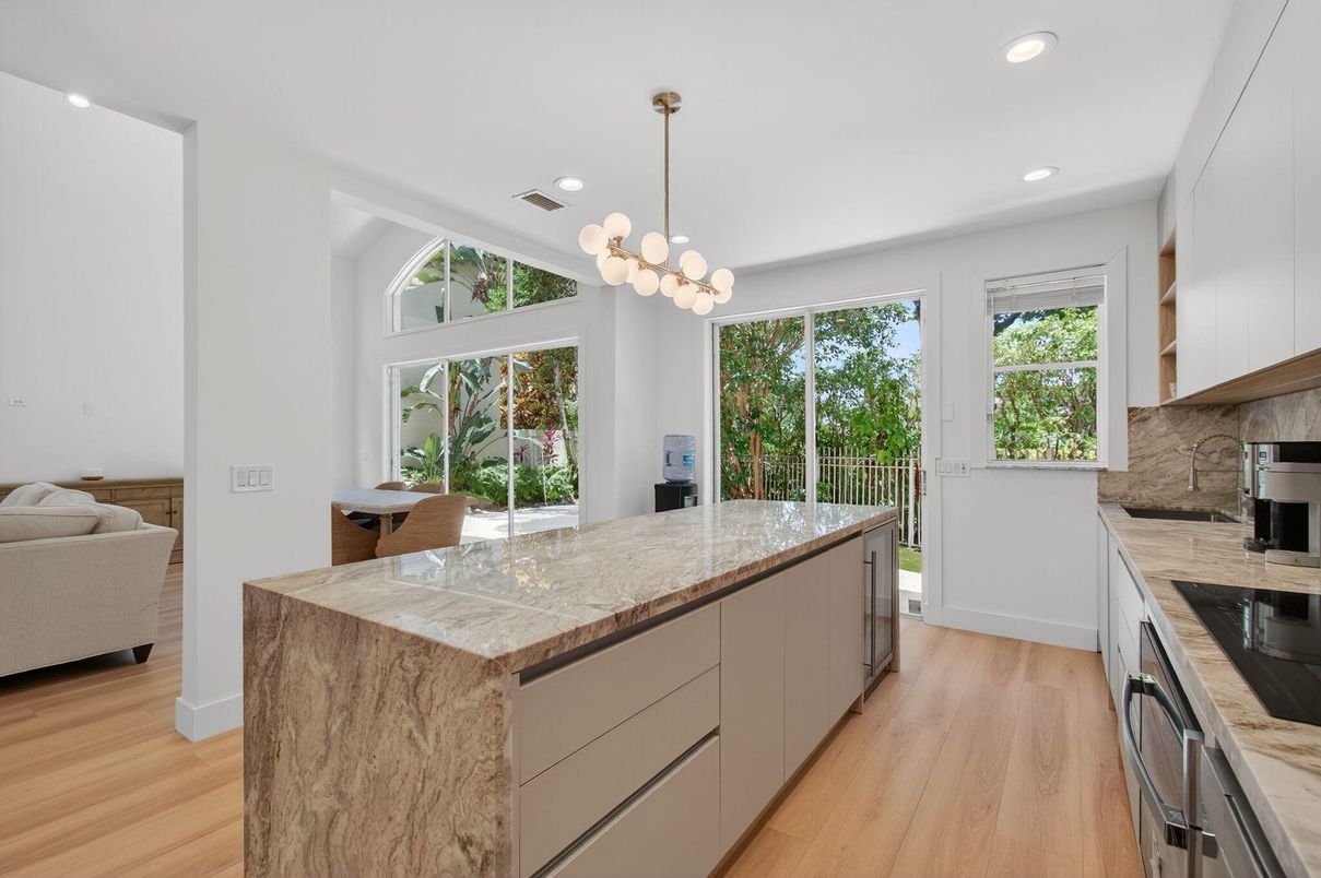 Interior, Kitchen, Pendant Lights, Recessed Lighting, Wood Texture Flooring