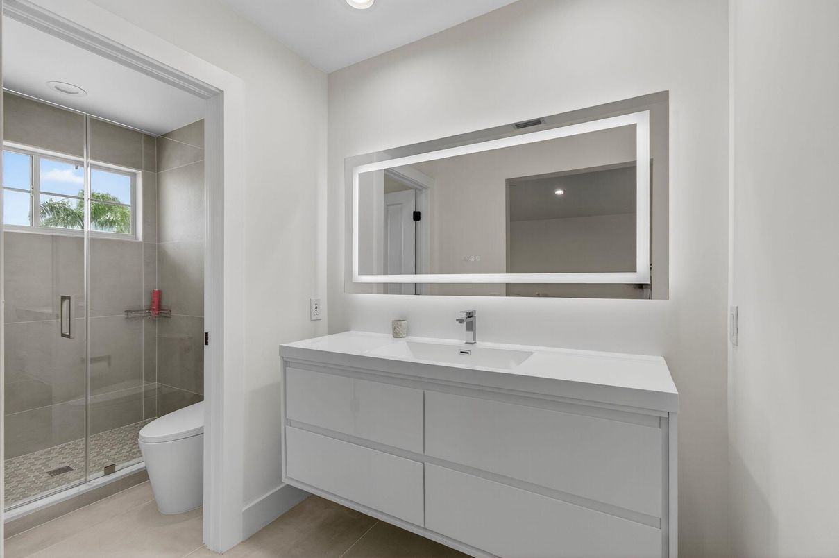 Bathroom, Glass Shower, Interior, Recessed Lighting
