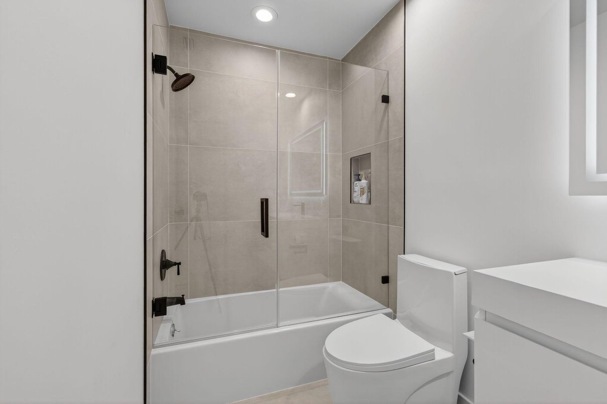 Bathroom, Glass Shower, Interior, Recessed Lighting