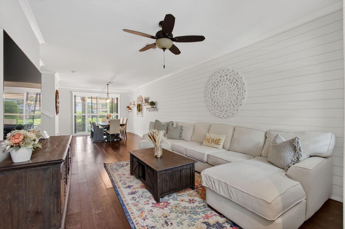 Dining room, Interior, Living room, Pendant Lights, Wood Texture Flooring