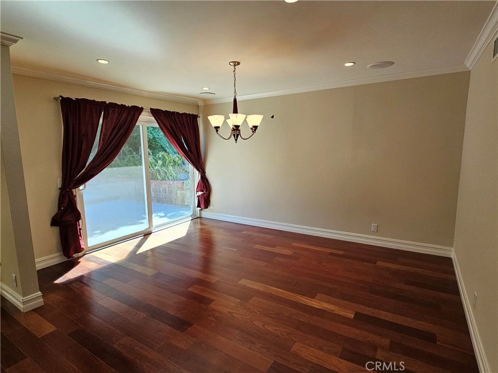 Chandelier, Empty room, Interior, Recessed Lighting, Wood Texture Flooring