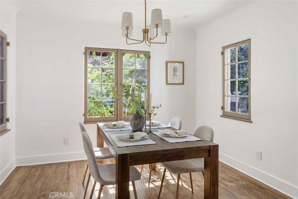 Chandelier, Dining room, Interior, Wood Texture Flooring