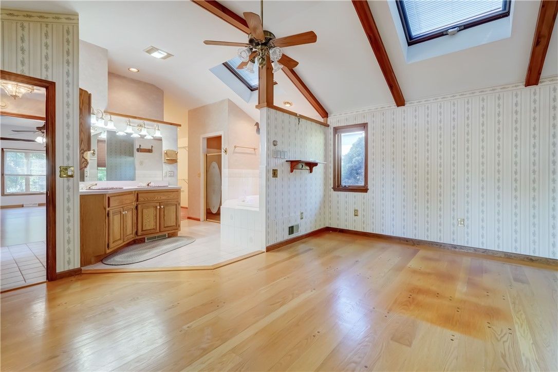 Bathroom, Empty room, Interior, Recessed Lighting, Wood Texture Flooring