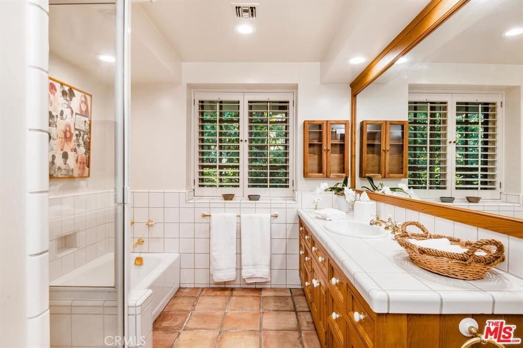 Bathroom, Dual Sink Vanities, Interior, Recessed Lighting, Tile Countertops