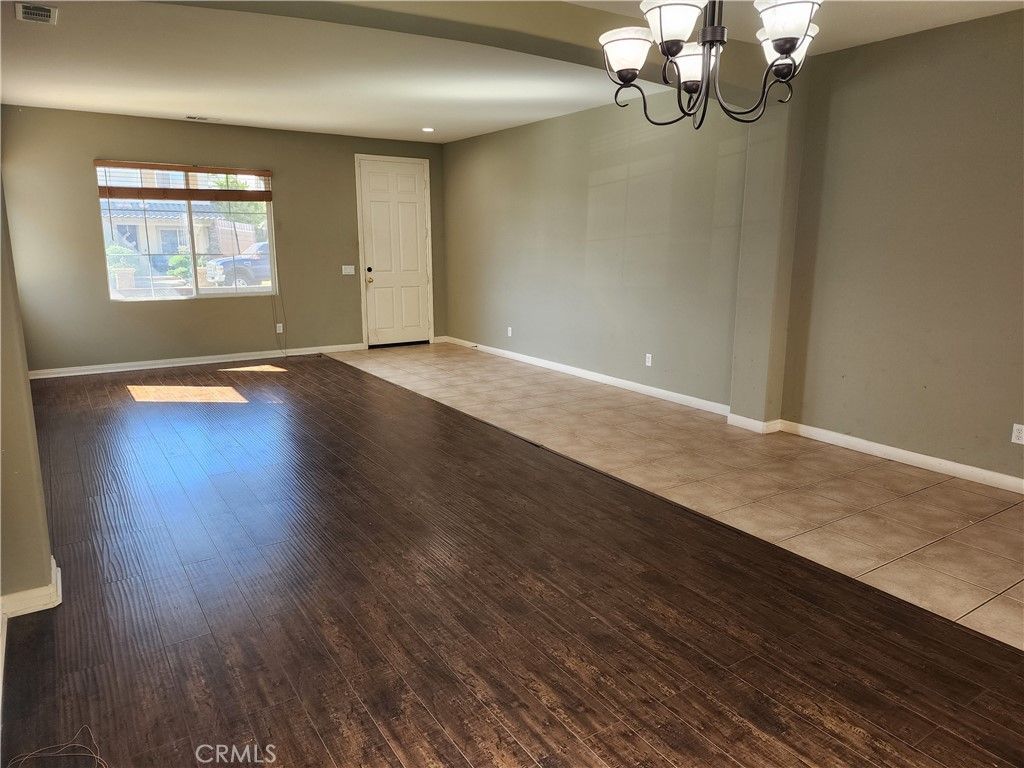 Chandelier, Empty room, Interior, Recessed Lighting, Wood Texture Flooring