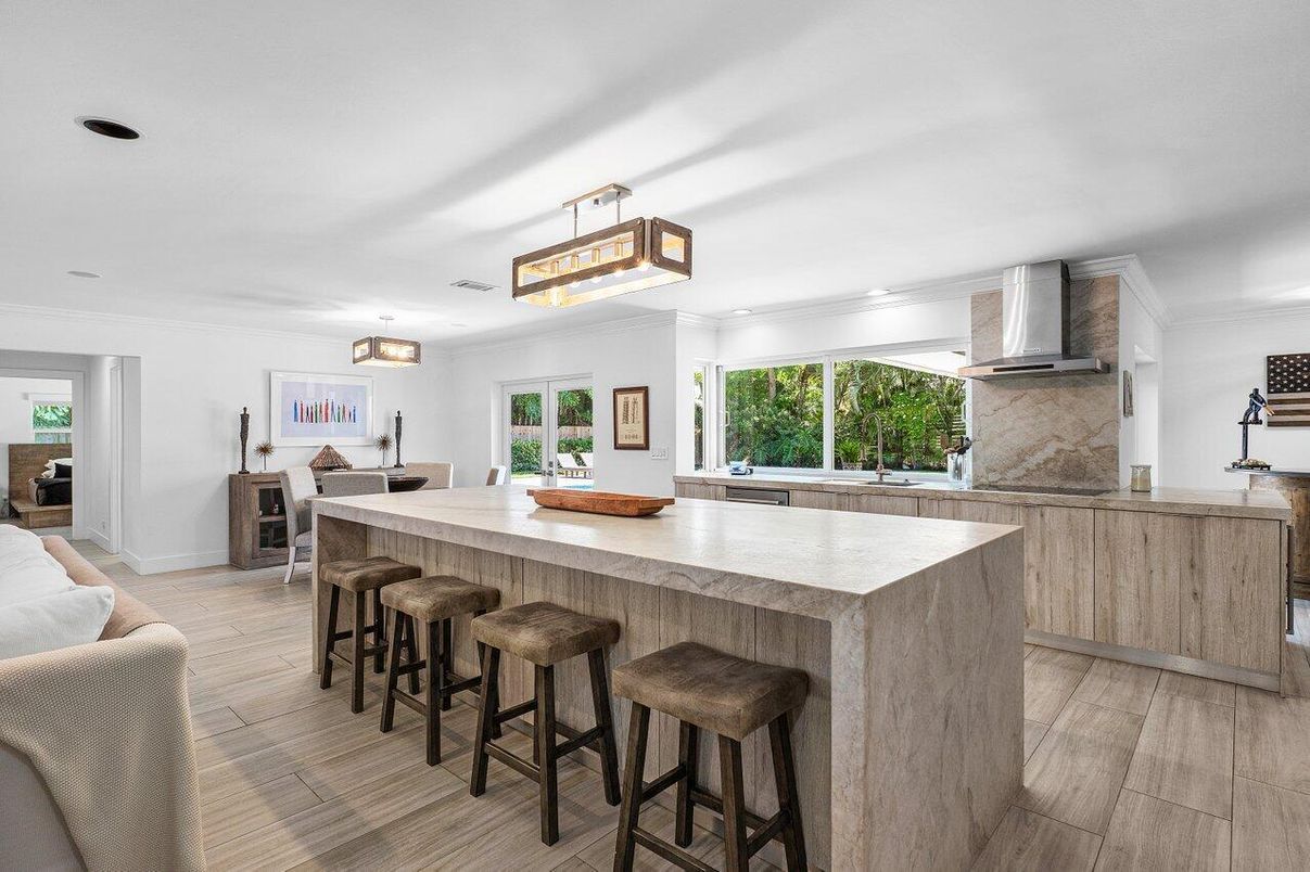 Interior, Kitchen, Pendant Lights, Recessed Lighting, Wood Texture Flooring