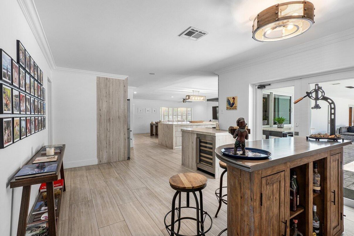 Chandelier, Interior, Kitchen, Pendant Lights, Recessed Lighting, Wood Texture Flooring