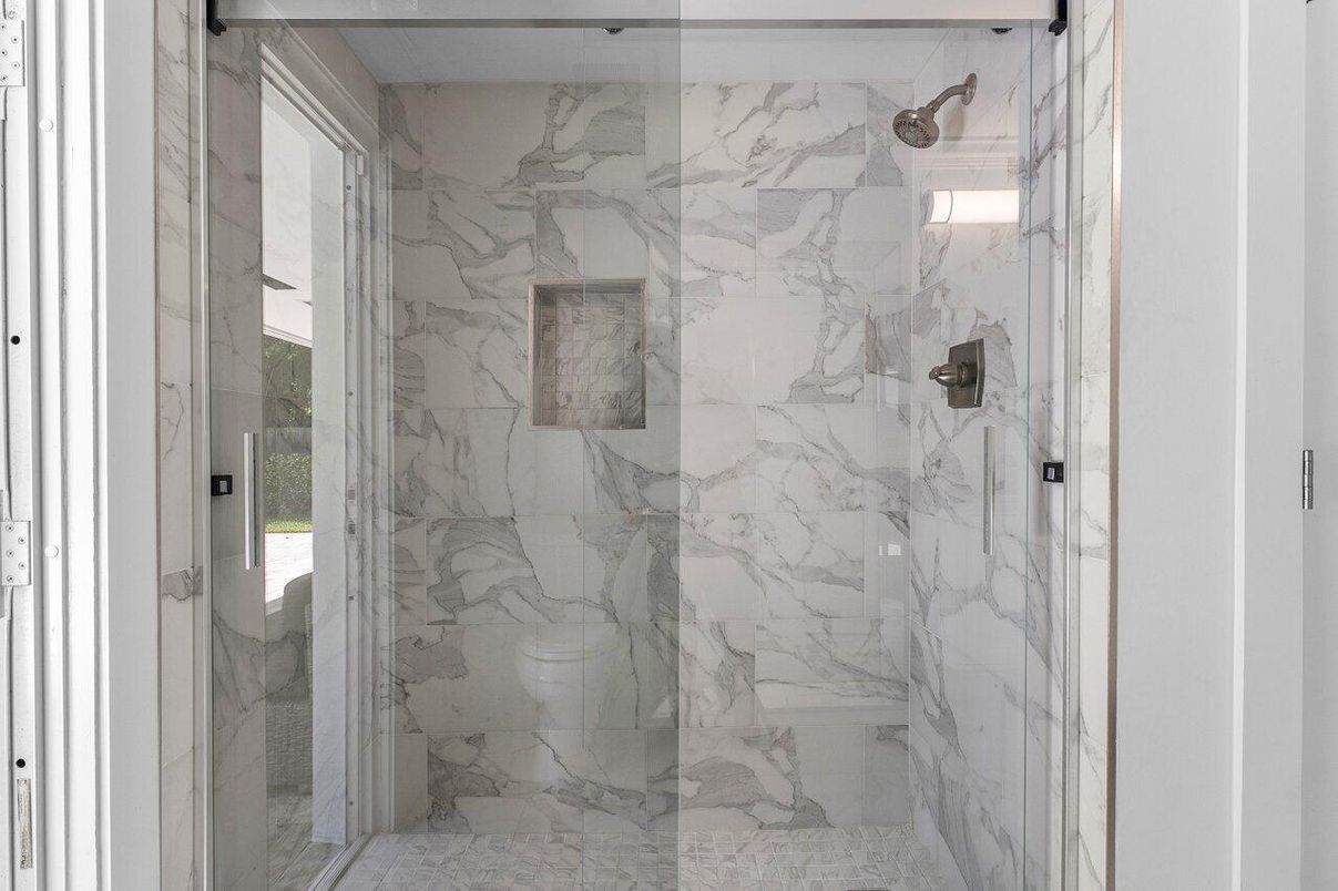Bathroom, Glass Shower, Interior, Marble, Marble Walls