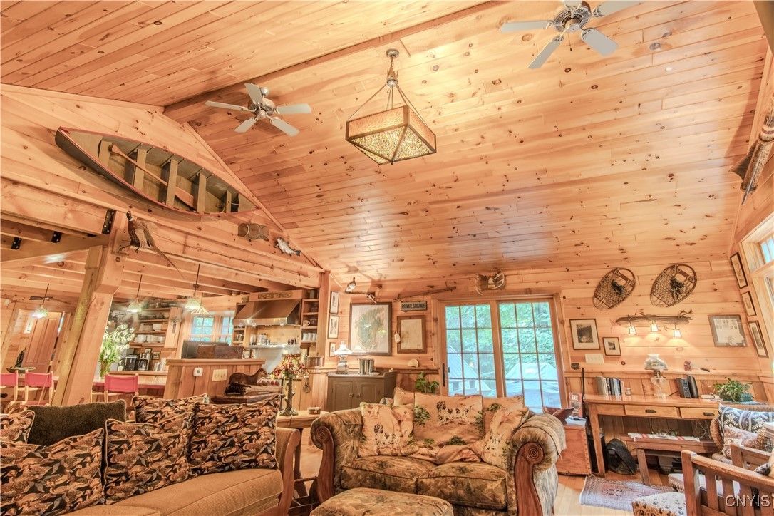 Interior, Kitchen, Living room, Pendant Lights, Wooden Ceilings, Wood Texture Flooring, Wooden Walls