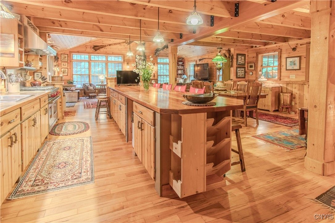 Dining room, Interior, Kitchen, Living room, Pendant Lights, Wooden Beams, Wooden Ceilings, Wood Texture Flooring, Wooden Walls
