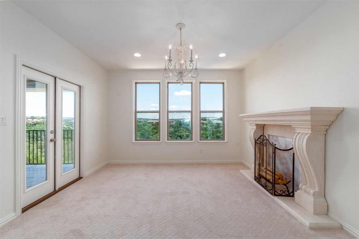 Chandelier, Empty room, Fireplace, Interior, Recessed Lighting