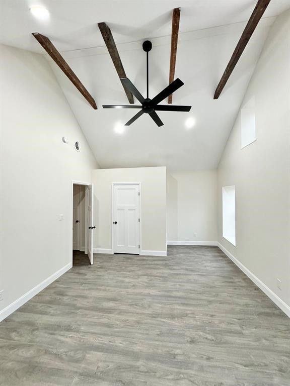 Empty room, Interior, Recessed Lighting, Wooden Beams, Wood Texture Flooring