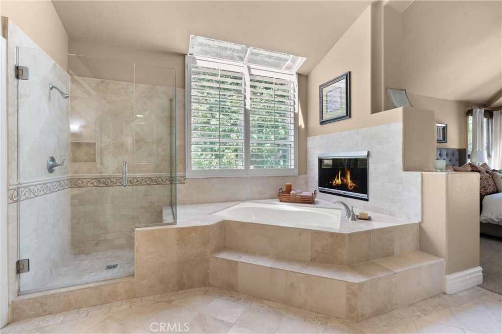 Bathroom, Fireplace, Glass Shower, Interior