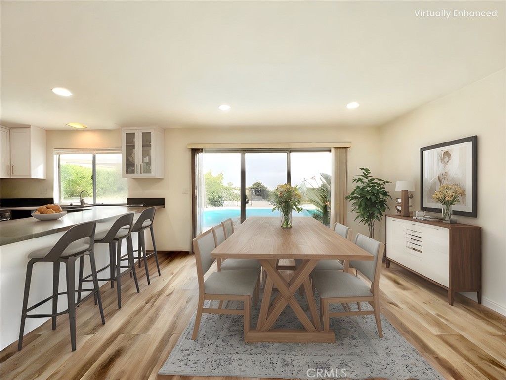 Dining room, Interior, Recessed Lighting, Wood Texture Flooring
