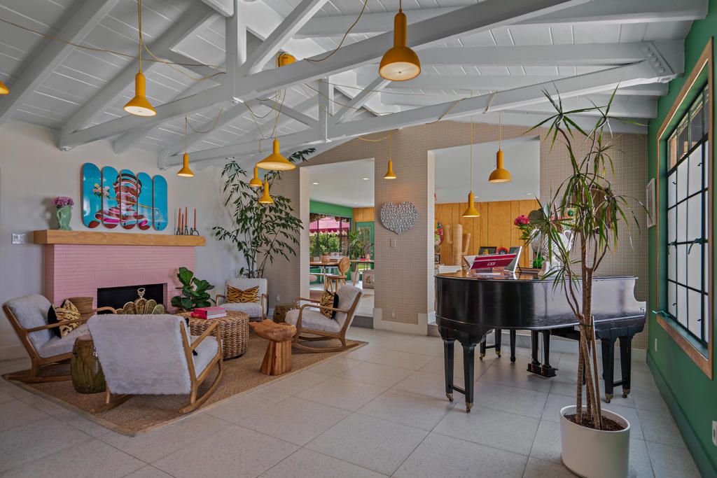 Fireplace, Interior, Living room, Pendant Lights, Piano