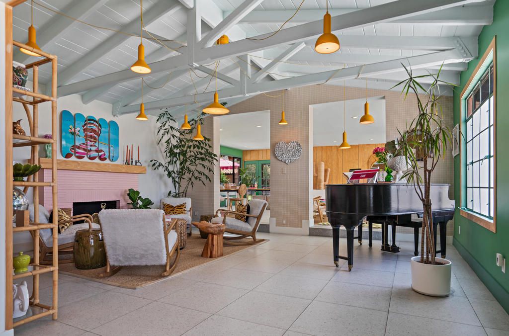 Fireplace, Interior, Living room, Pendant Lights, Piano