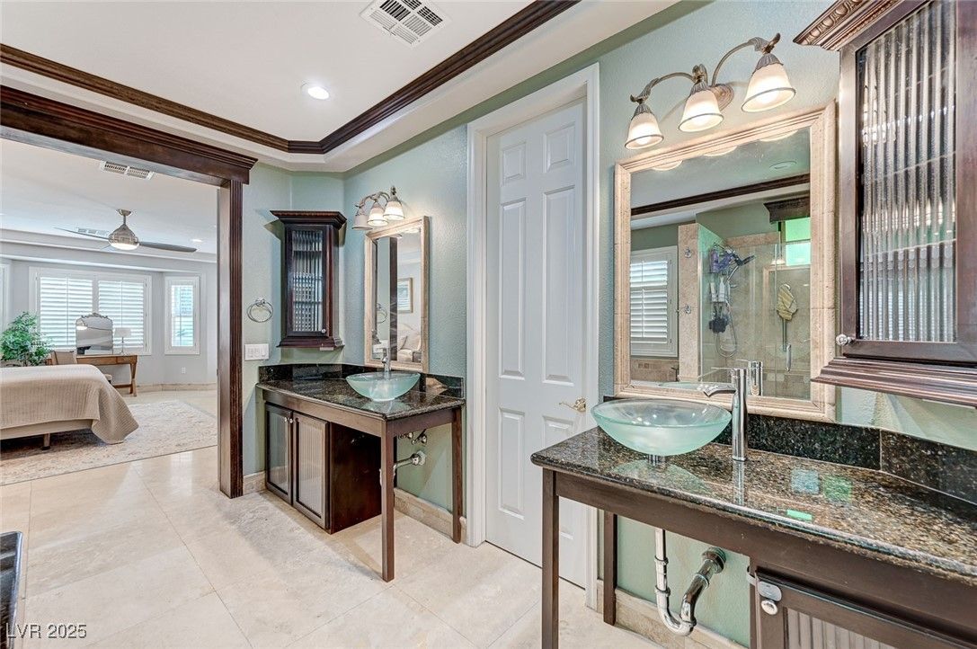 Bathroom, Bedroom, Dual Sink Vanities, Glass Shower, Interior, Recessed Lighting