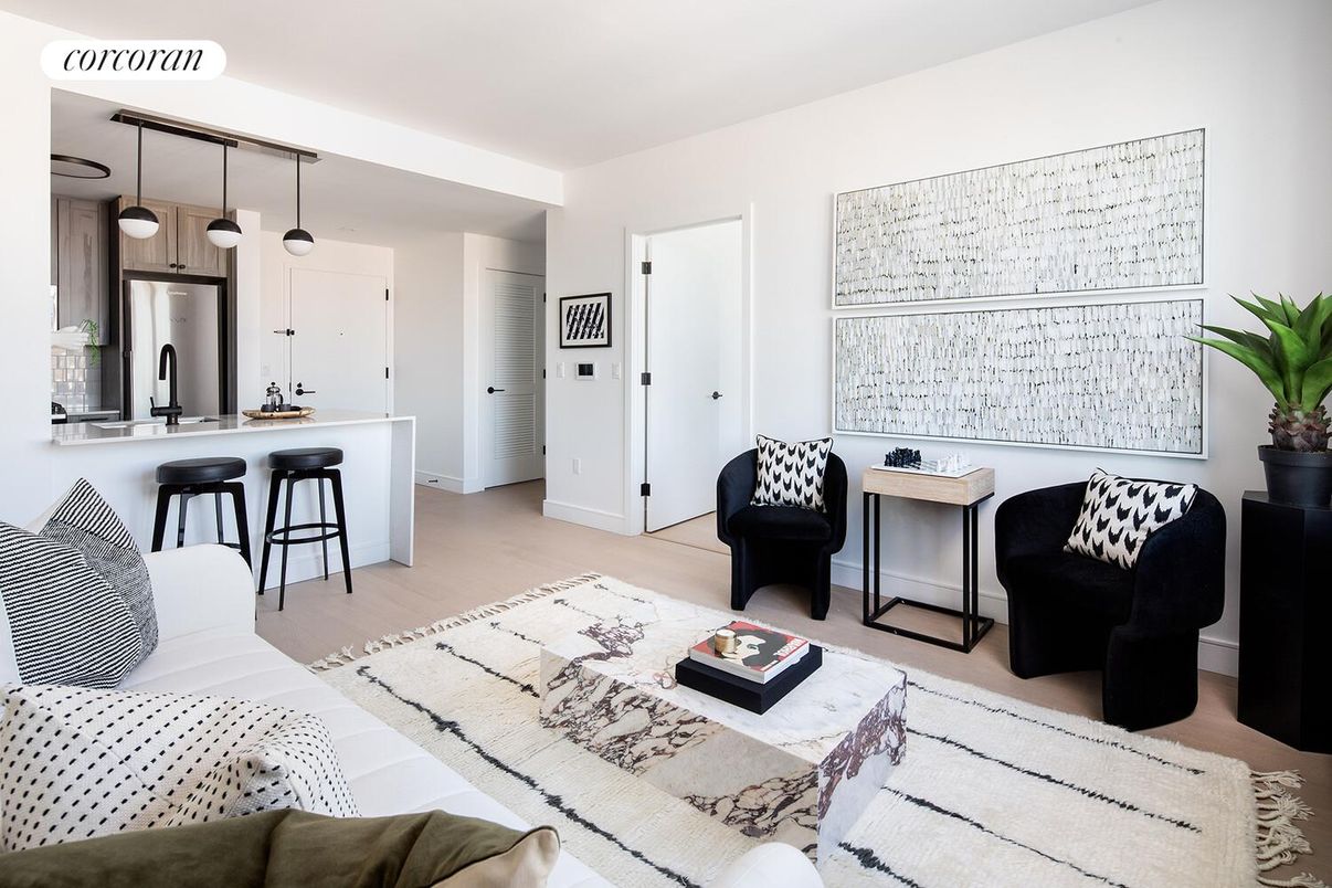 Interior, Kitchen, Living room, Pendant Lights, Stainless Steel Appliances, Wood Texture Flooring