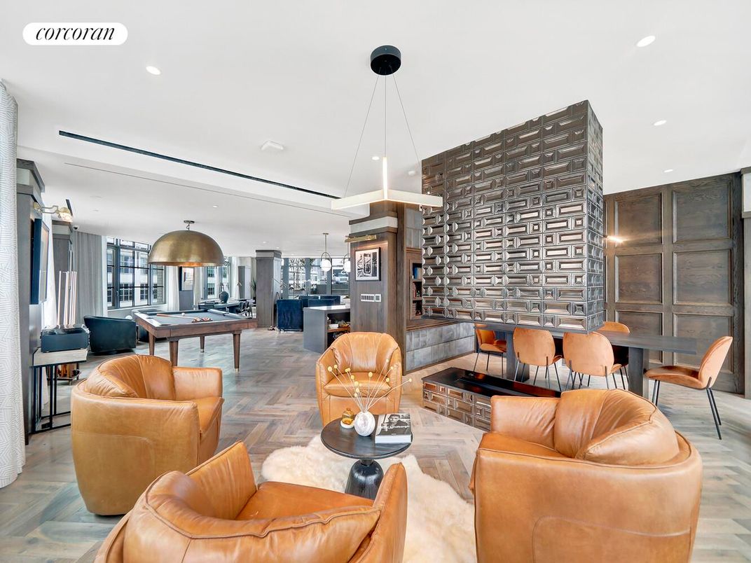 Billiard Table, Dining room, Game Room, Interior, Living room, Pendant Lights, Recessed Lighting, Wood Texture Flooring