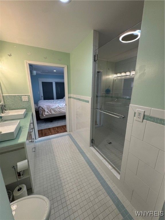 Bathroom, Bedroom, Glass Shower, Interior, Recessed Lighting, Wood Texture Flooring