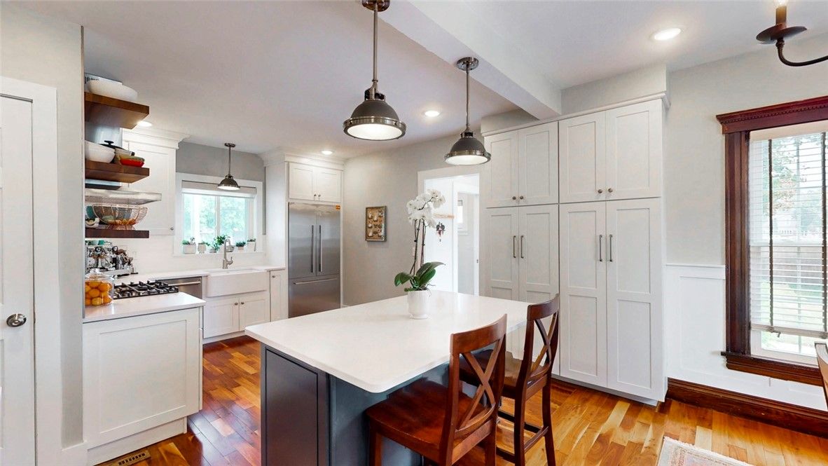 Interior, Kitchen, Pendant Lights, Recessed Lighting, Wood Texture Flooring